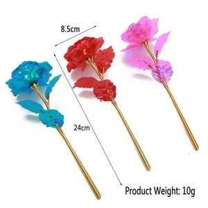 Artificial 24k gold foil roses in red blue purple for gift decoration 24cm long