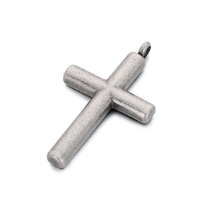 Vintage oxidized stainless steel cross pendant for men with textured silver finish