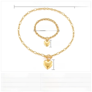 Detaillierte Größentabelle für goldene Edelstahl-Herz-Halskette und Armband mit OT-Verschluss