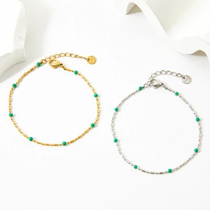 Bohemian stainless steel colorful beaded link bracelets in gold and silver finish