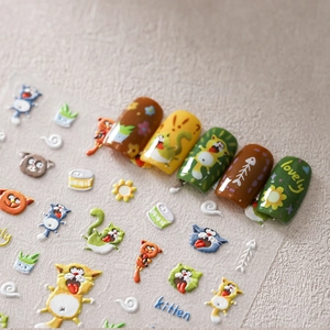 3D Embossed Nail Art Stickers Cute Cartoon Cat Kitten Lovely Self Adhesive PET DIY Manicure Decals For Women Girls