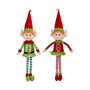 Pair of 65cm Christmas long-legged elf dolls with sequins and bells for home decor