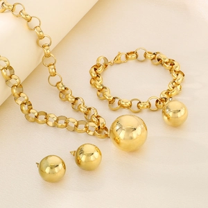 Bijoux En Acier Inoxydable Collier Bracelet Boucles Oreilles Grosse Chaîne Pendentif Boule Polie Mode Hip Hop Femmes