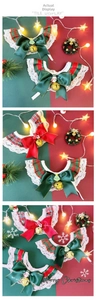 Detailed tile display of plaid pet Christmas collars with lace edges and golden bells
