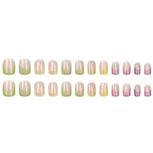 24pcs French tip press-on nails with colorful pastel candy colors on short square nails