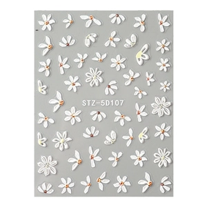 5D embossed nail art stickers featuring white and yellow daisy flowers style STZ-5D107