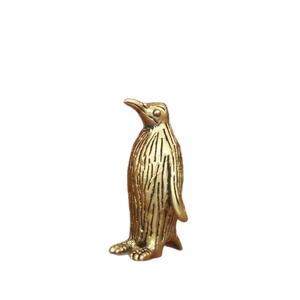 Minimalist brass penguin figurine with antique finish for desk decor and tea pets