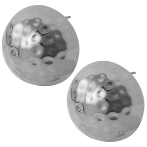 Minimalist hammered 304 stainless steel round stud earrings with silver textured finish