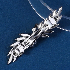 Silver rhinestone leaf hair clip with a sturdy metal spring clasp for women hairstyles