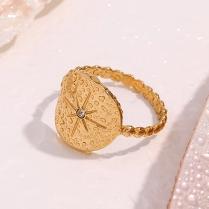 18K gold plated stainless steel adjustable star ring with waterproof water droplets