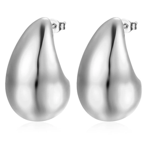 Élégantes boucles d'oreilles gouttes en acier inoxydable argenté avec une finition polie miroir