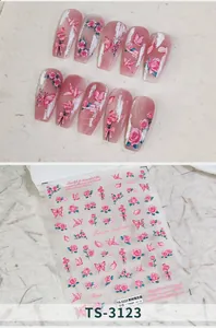 Adesivi per unghie 5D in rilievo con motivi di rose rosa, farfalle e gru di carta