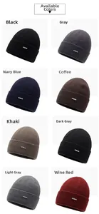 Grille détaillée montrant 8 couleurs de bonnets en maille épaisse avec broderie NY&JA