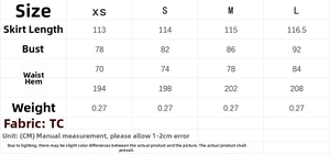 Detailed size chart for floral square neck midi dress with length and bust measurements