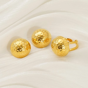 Minimalist 18K gold stainless steel jewelry set with hammered texture earrings and ring