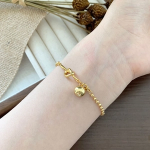 Minimalist S925 sterling silver beaded knot bracelet with gold sphere pendant for women