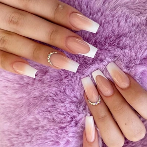 French Ombre Gradient Press On Nails With Rhinestone Z454 Long Ballerina Shape False Nails For Women Decorative Manicure