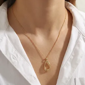 Layered Water Drop Pendant Necklace Titanium Steel Chain And Copper Hollow Geometric Clavicle Jewelry Minimalist Style