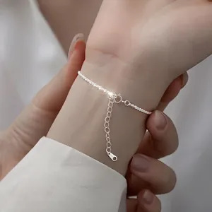 Bracciale scintillante in argento sterling S925 catena a cavolfiore placcato in rodio