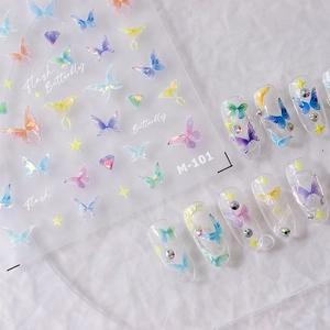 Stereo thin transparent butterfly nail art stickers with glitter gradient effects