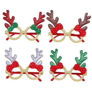 Christmas reindeer antler glasses frames set of 4 with glitter round frames and bows