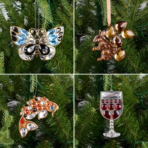 Christmas Tree Hanging Ornaments Iron Acrylic Crystal Animal Flower Shapes Metal Wire Festive Holiday Party Decor