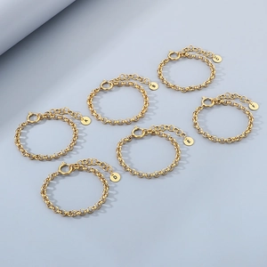 Polished 18k gold plated stainless steel letter bracelets A-F with Rolo chain