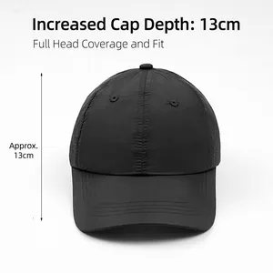 Men's lightweight quick-dry black baseball cap with deep 13cm crown for sun protection