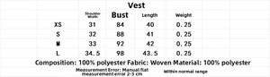 Tableau des tailles détaillé pour ensemble gilet en tweed incluant buste et épaules