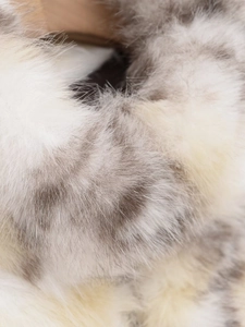 Detailed close-up showing soft texture and natural fiber of the faux fur coat material