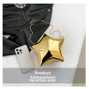 Detailed close-up of gold star-shaped acrylic mini bag with metal chain strap