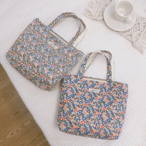 Borse tote in tela a fiori in stile coreano con chiusura a zip e stampe floreali vivaci