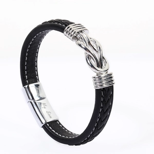 Bracelet pour homme en cuir PU tressé noir avec fermoir magnétique et gravure My Son
