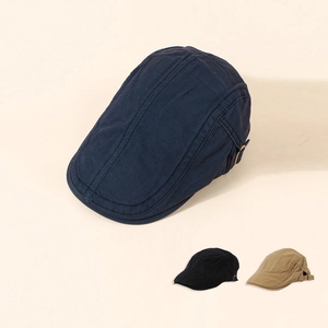 Retro Flat Cap Cotton Adjustable Buckle Solid Color Newsboy Hat British Style Casual