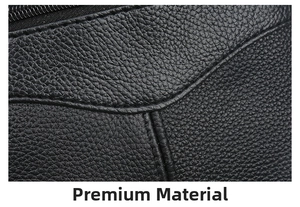 Detail of high-quality black lychee leather with precision stitching and premium zipper texture