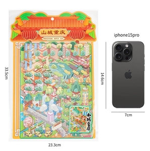 Detailed scale comparison of Chongqing city theme 3D stickers with an iPhone model