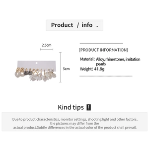 Detail set of 8 alloy earrings featuring imitation pearls and rhinestone flower accents