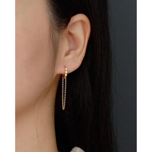 Elegant S925 silver gold chain drop earrings with sparkling zircon for women