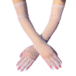 Women Long Mesh Lace Gloves Polka Dot Breathable Sun Protection Wedding Bridal Retro Elegant Over Elbow Accessories