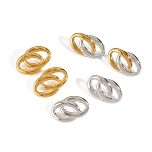 Set di cinque paia di orecchini a cerchio ovali intrecciati in oro e argento 18 carati