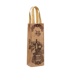 Elegant bronze wine gift bag with vintage art illustrations and durable dual handles
