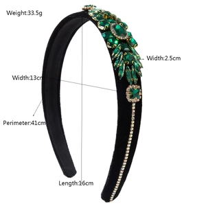 Vintage velvet headband with green crystals and rhinestone fringe detailing for parties