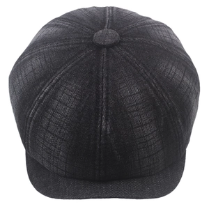 Vintage dark gray striped denim newsboy cap with classic retro octagonal pattern