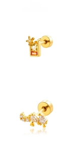 Détails de boucles d'oreilles boîte de jus plaquées or 18K et grappe de zircons à vis