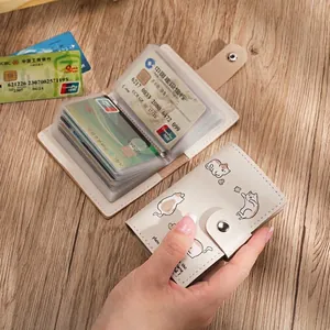 Cute Cartoon Animal Print Card Holder Wallet PU Leather Large Capacity Multi Slot Organizer For Women Snap Closure