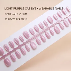 Lichtpaarse Cat Eye Press On Nagels Kort Ballet Vierkant Rond Glanzend ABS Kunststof Valse Vingernagels Dames