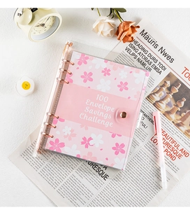 Pink sakura 100 envelope savings challenge binder with rose gold rings and PVC cover