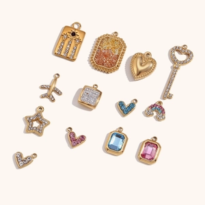 Mix of 14K gold plated octagon charms and colorful zirconia pendants for DIY jewelry