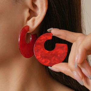 Geometric C-Shape Hoop Earrings With 925 Sterling Silver Earring Post Acrylic Marble Tortoiseshell Retro Style