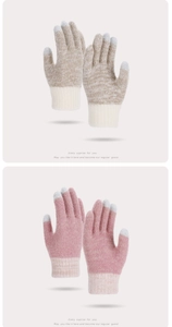 Detail of touchscreen fingertips and soft knit texture on these winter thermal gloves